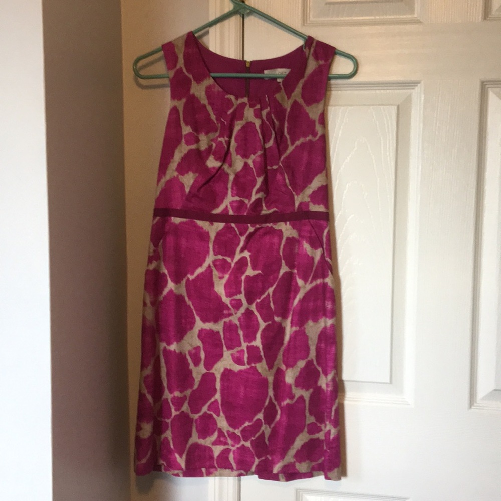 Cream and pink cocktail dress.
